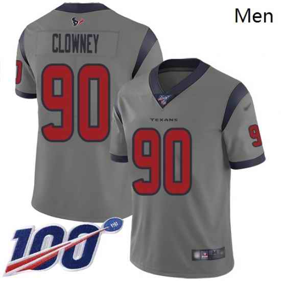 Texans 90 Jadeveon Clowney Gray Men Stitched Football Limited Inverted Legend 100th Season Jersey